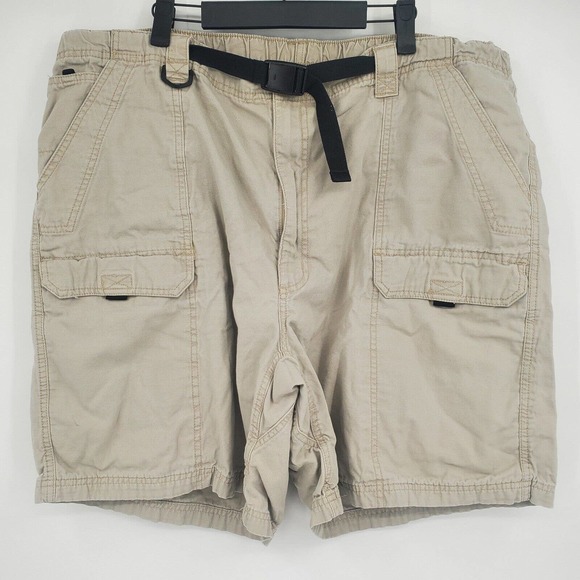 Wrangler Cargo Shorts 44 Stretch Tan Hero Deep‎ Pockets Belted-Flawed - Picture 1 of 9